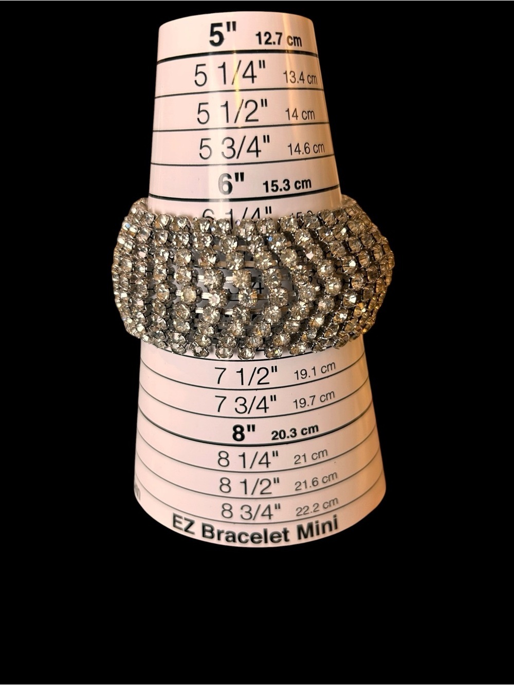Vintage 8-row sparkly rhinestone curved cuff bracelet, Elegant Bridal Prom Event - Picture 4 of 6